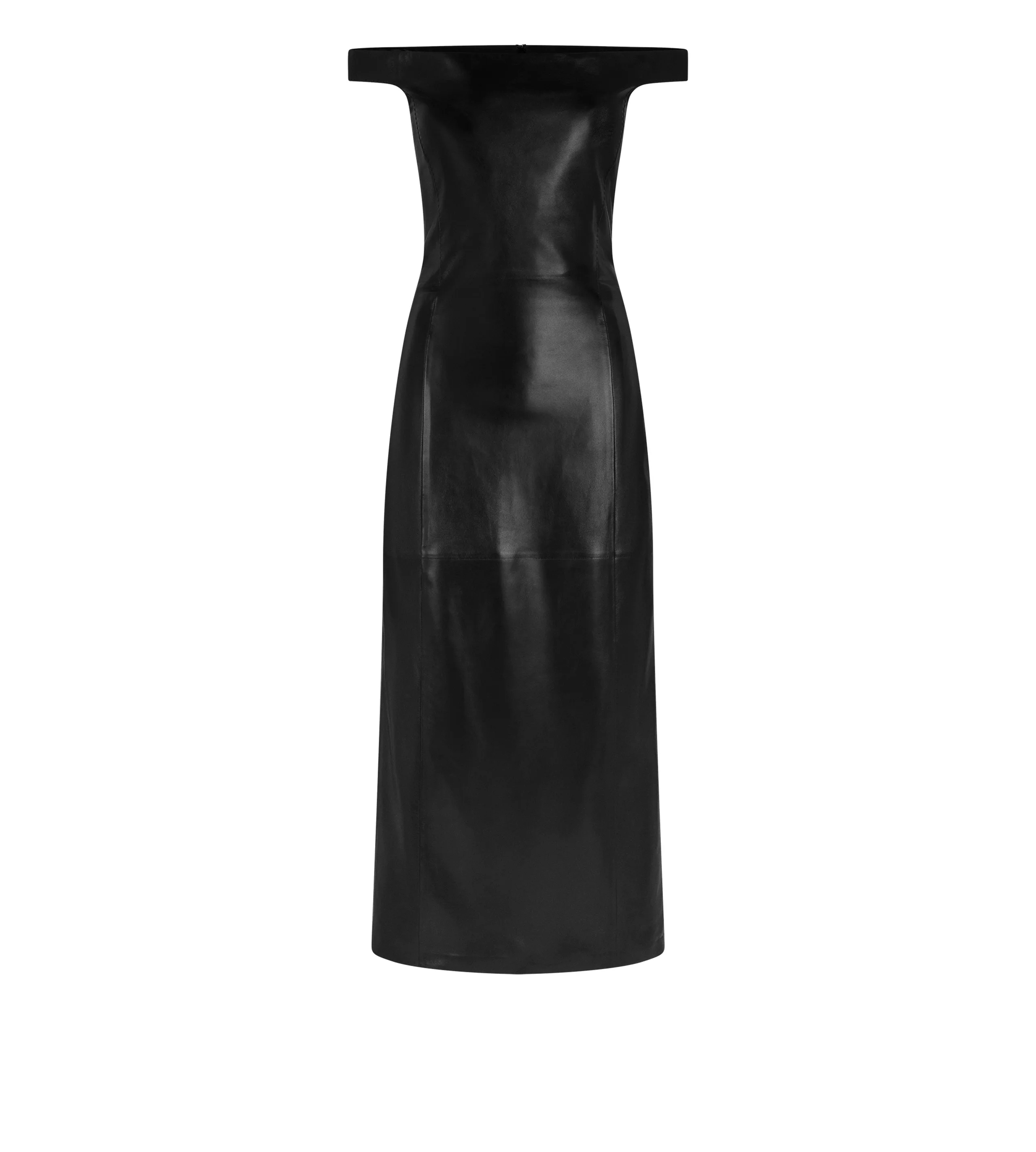 OFF THE SHOULDER SILKY GUANTERIA LEATHER DRESS - 1