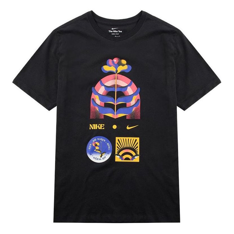 Nike Printing Pattern Round Neck Short Sleeve Black DM5431-010 1