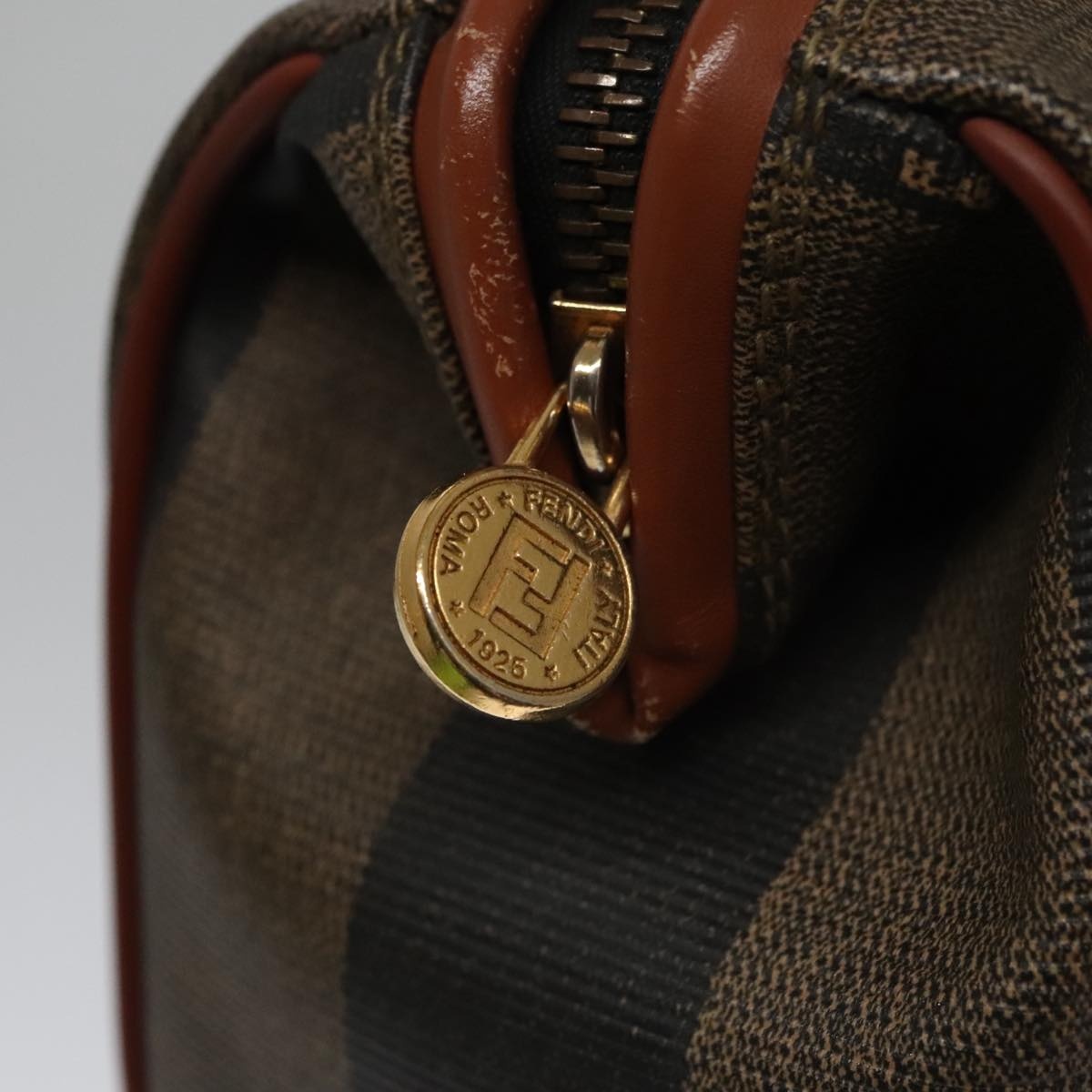 FENDI Pecan Canvas Mini Hand Bag Brown Black - 10
