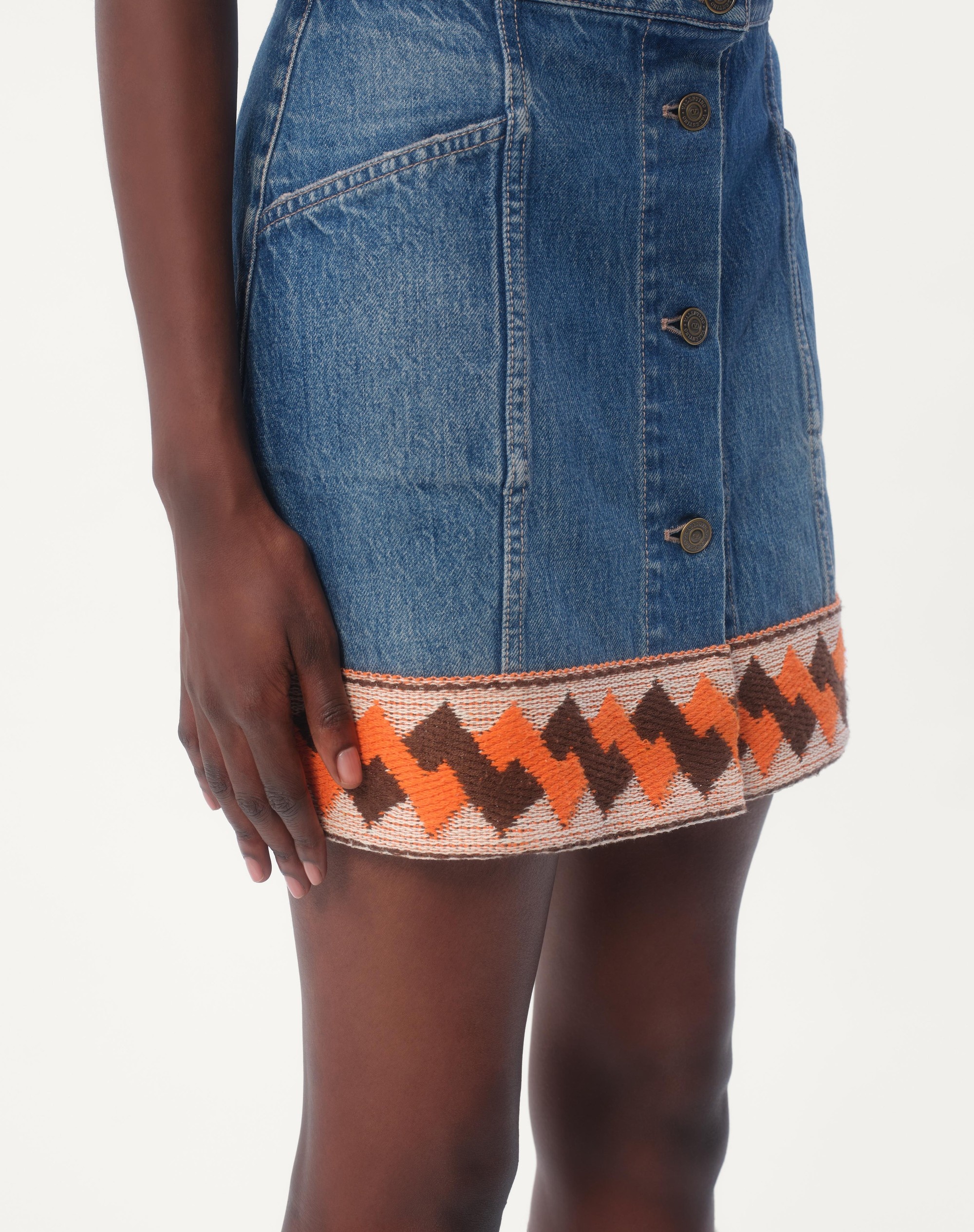 DENIM SKIRT WITH JACQUARD TRIMS - 4