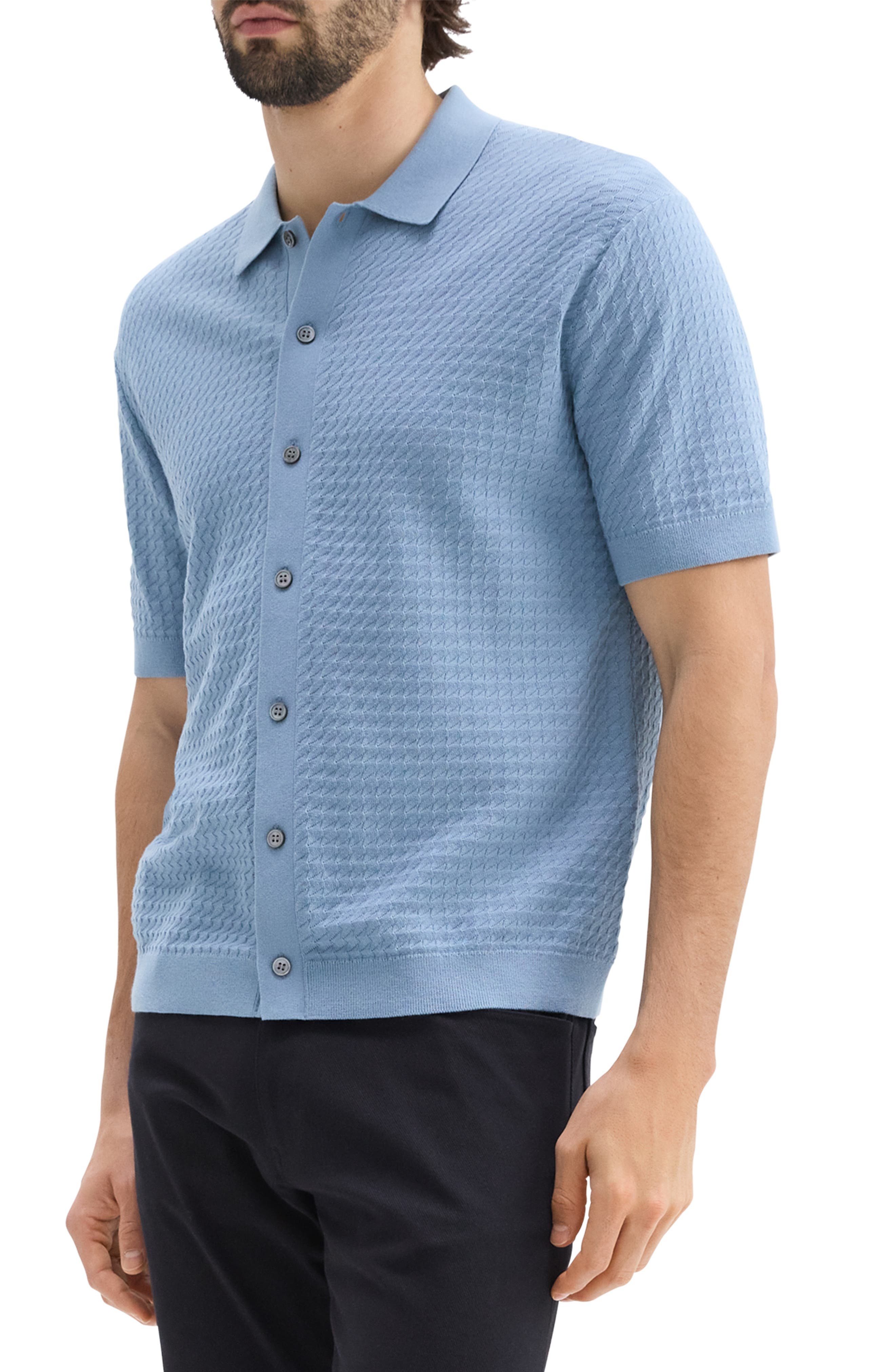 Theory Cairn Short Sleeve Organic Cotton Button-Up Shirt in Rainstorm at Nordstrom - 4
