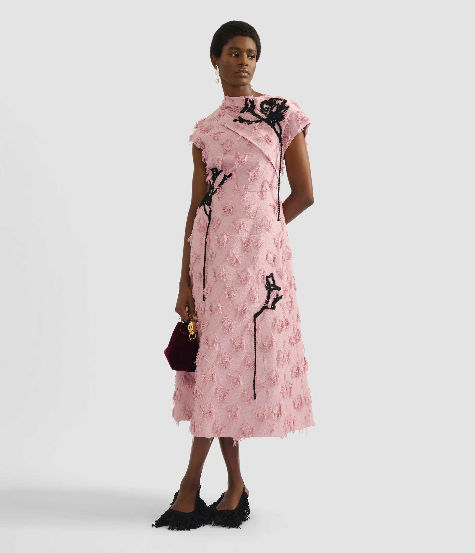 EMBROIDERED FIL COUPÉ JACQUARD ASYMMETRIC MIDI DRESS - 1