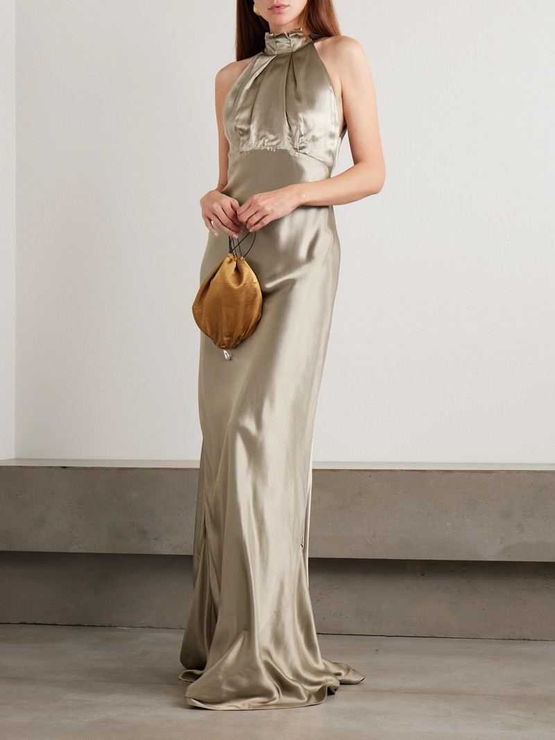 SALONI Michelle Velvet-trimmed Open-back Satin Gown outlook
