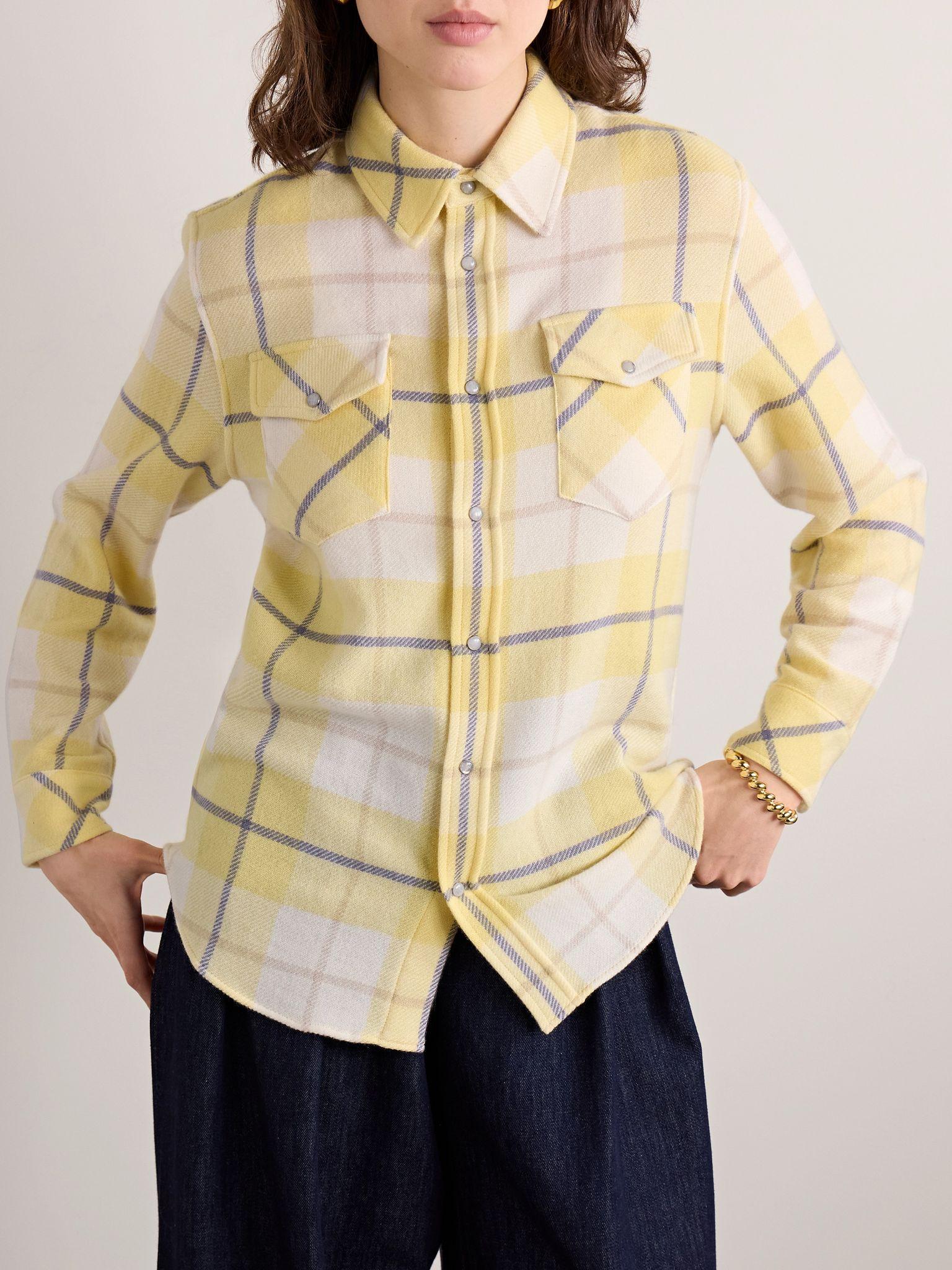 Dreamer checked cashmere shirt Yellow - 3