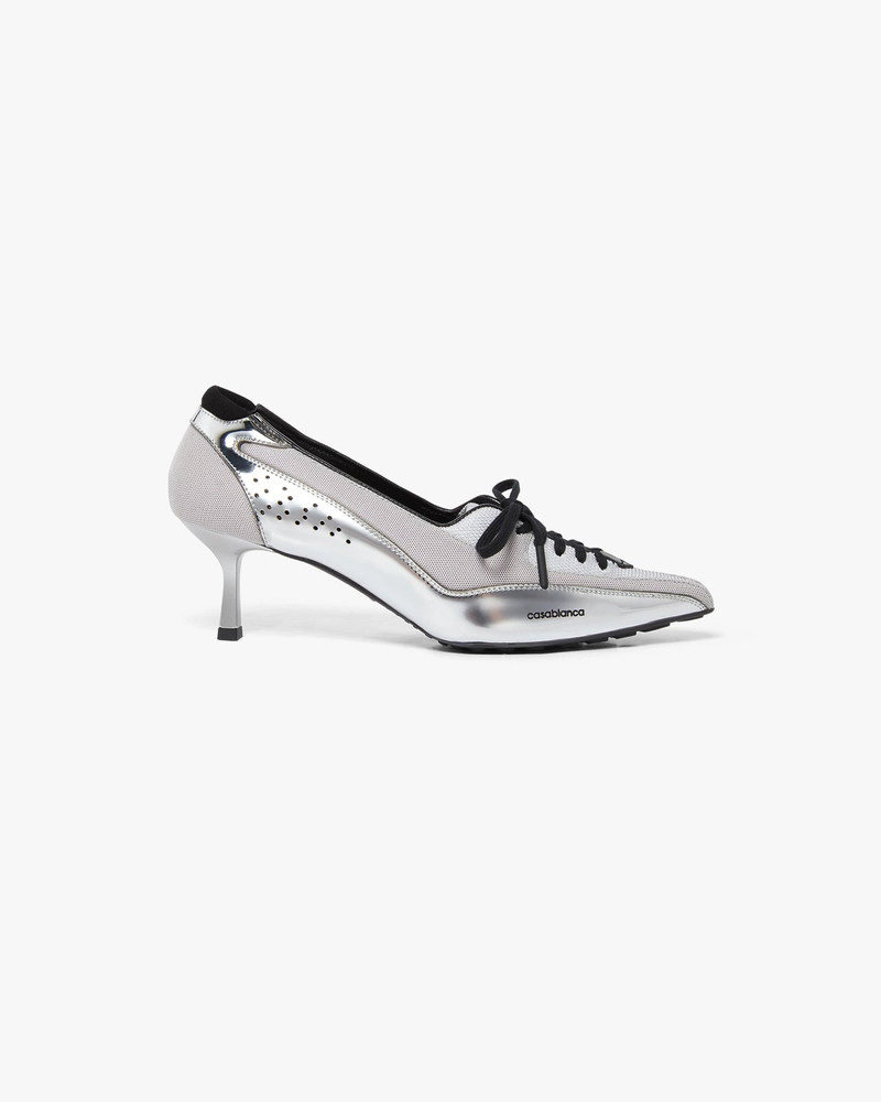 Silver Leather Heeled Sneaker Pumps | Casablanca Paris 1