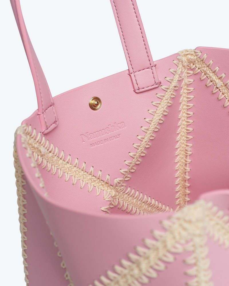 THE ORIGAMI MINI - Alt-nappa patchwork tote - Pink/creme 4