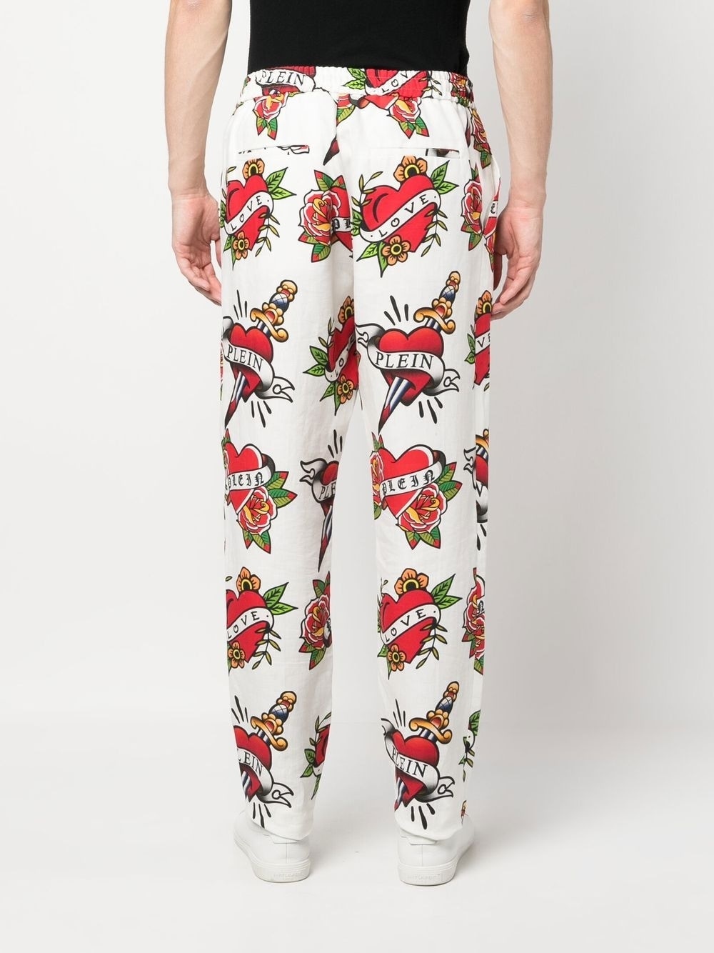 heart-print linen trousers - 4