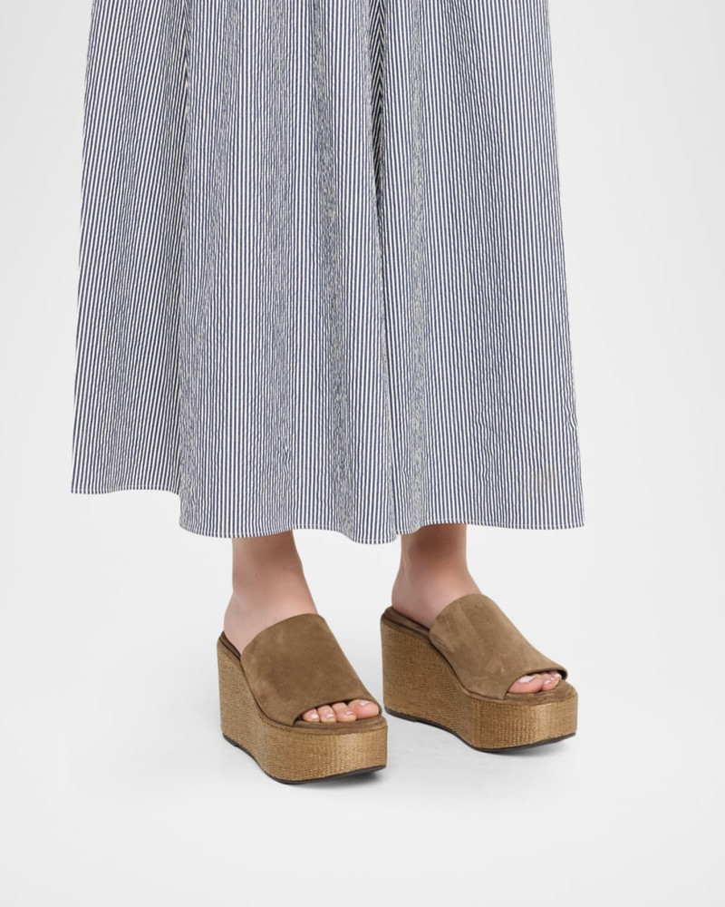 Brunello Cucinelli Suede & Raffia Wedge Sandals outlook