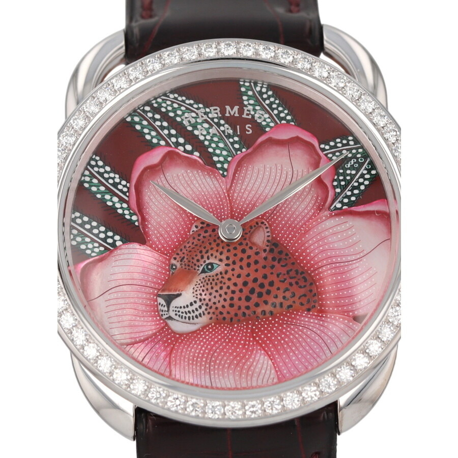 Pre-owned Hermes Arceau Baobab Cat Automatic Diamond Pink Dial Ladies Watch AR6.A93b - 2