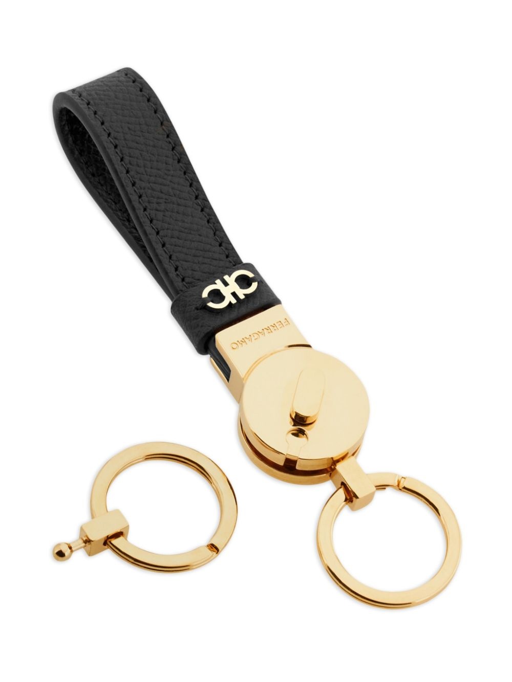 logo-embossed leather keychain - 4