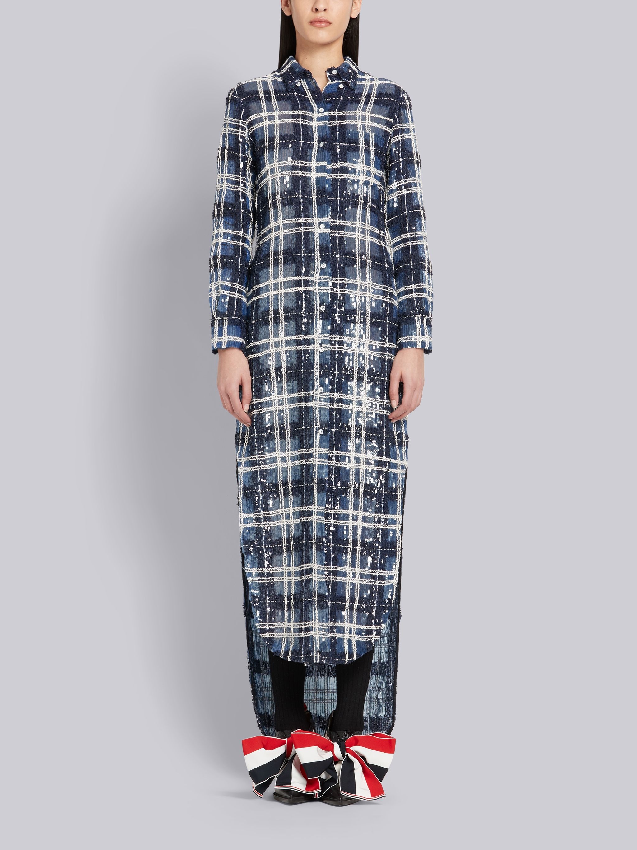 TB TARTAN SHEER SEQUIN SHIRTDRESS - 1