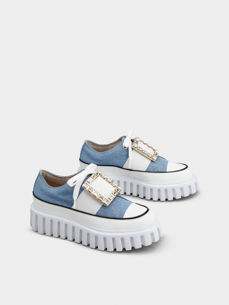 Viv' Go-Thick Strass Buckle Slip-on Sneakers in Denim 2