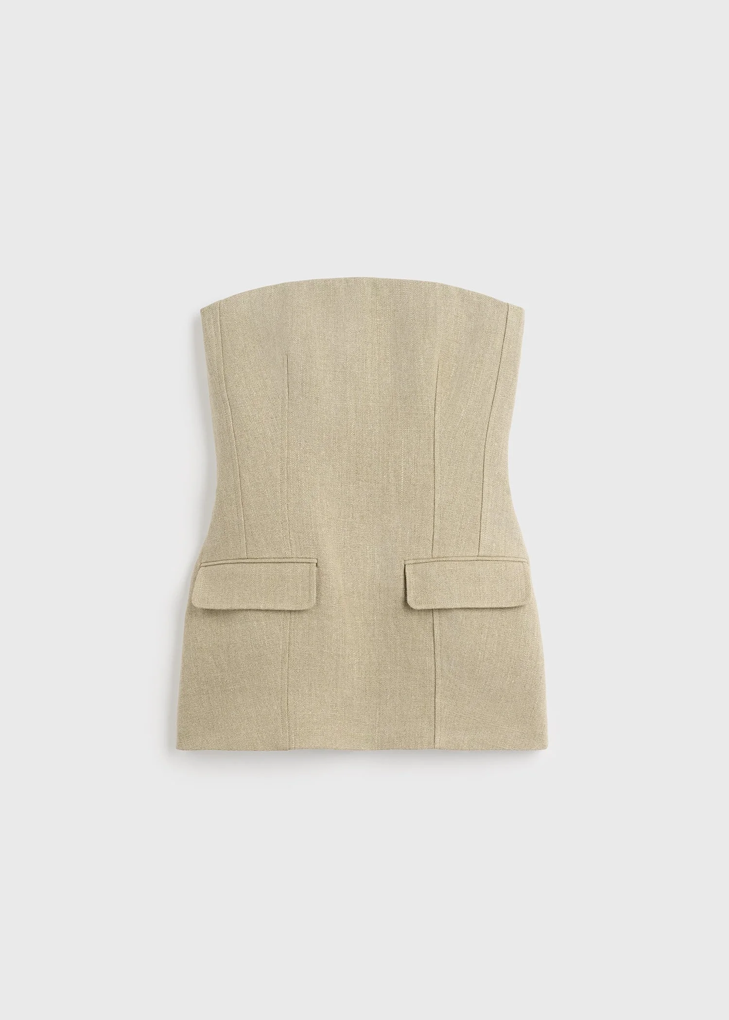 Strapless linen pocket top beige - 1