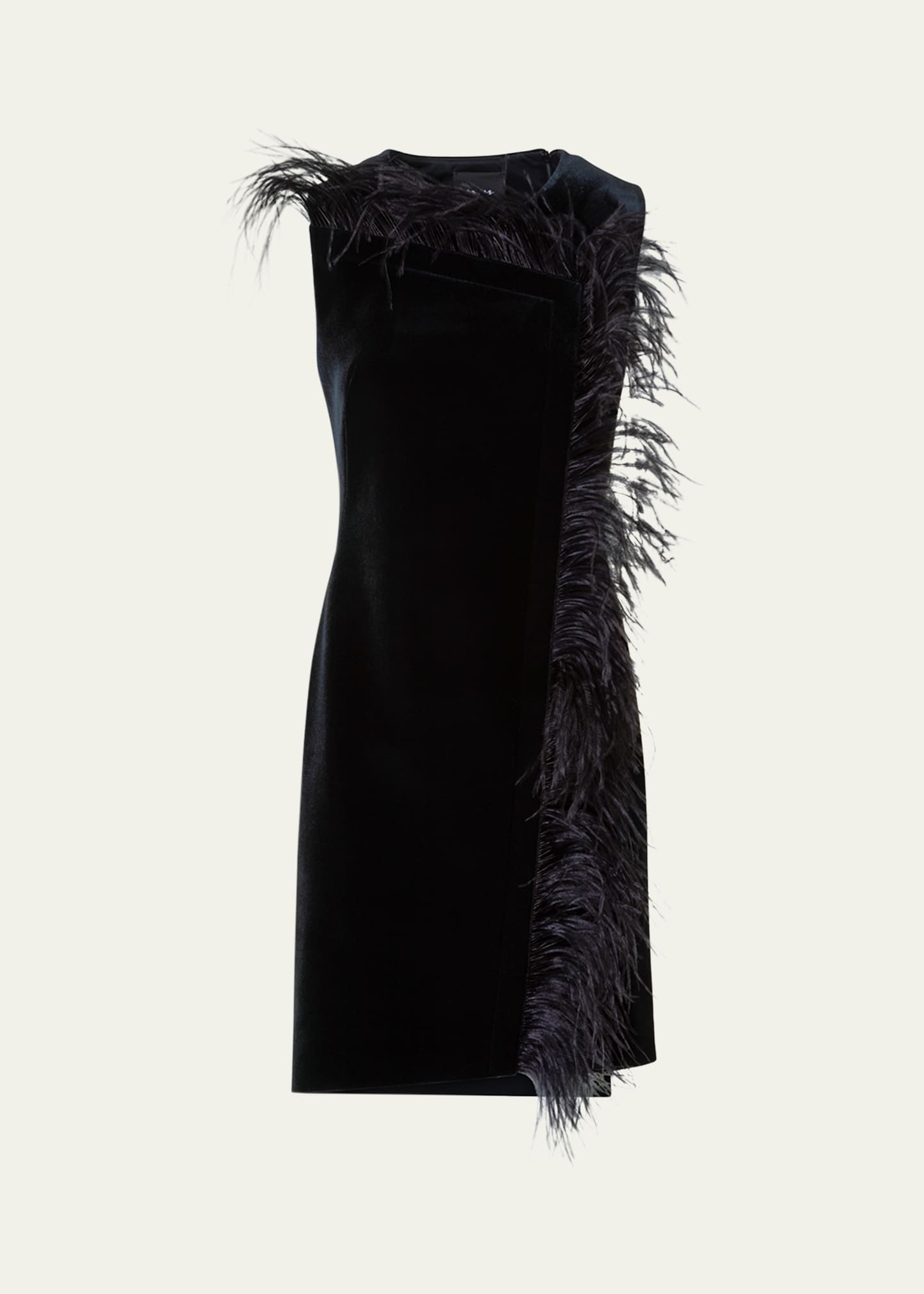 Neoprene Velvet Feather-Trim Asymmetric Mini Dress - 1