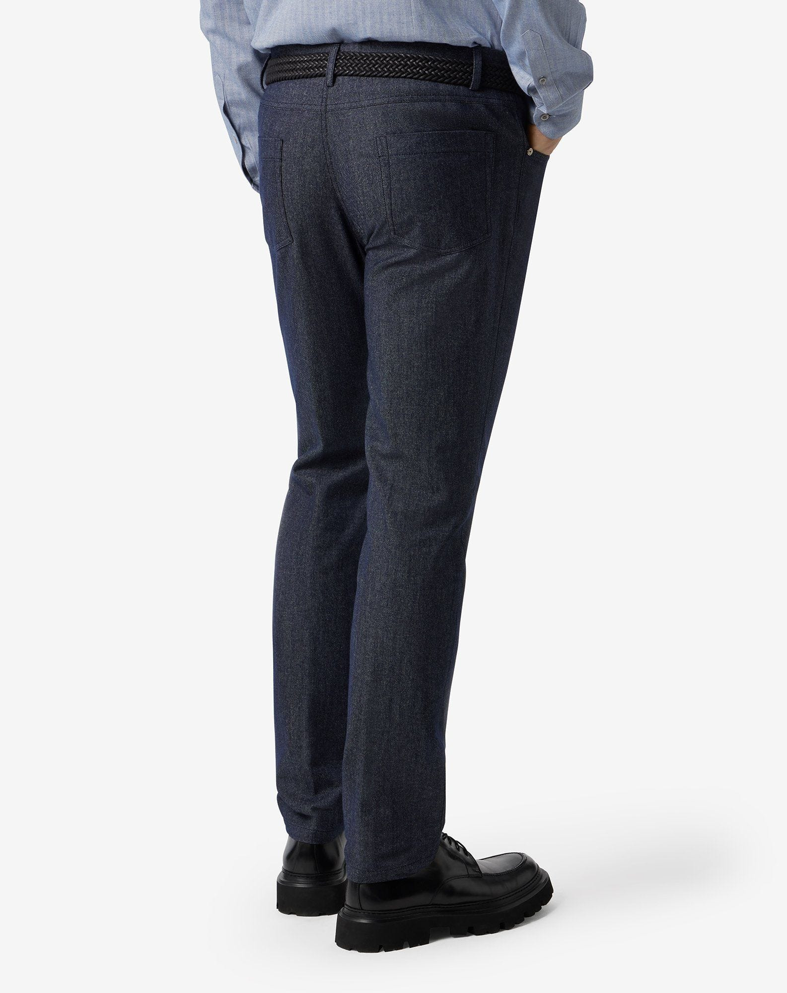 Blue 5-pocket wool and stretch cotton denim trousers - 4