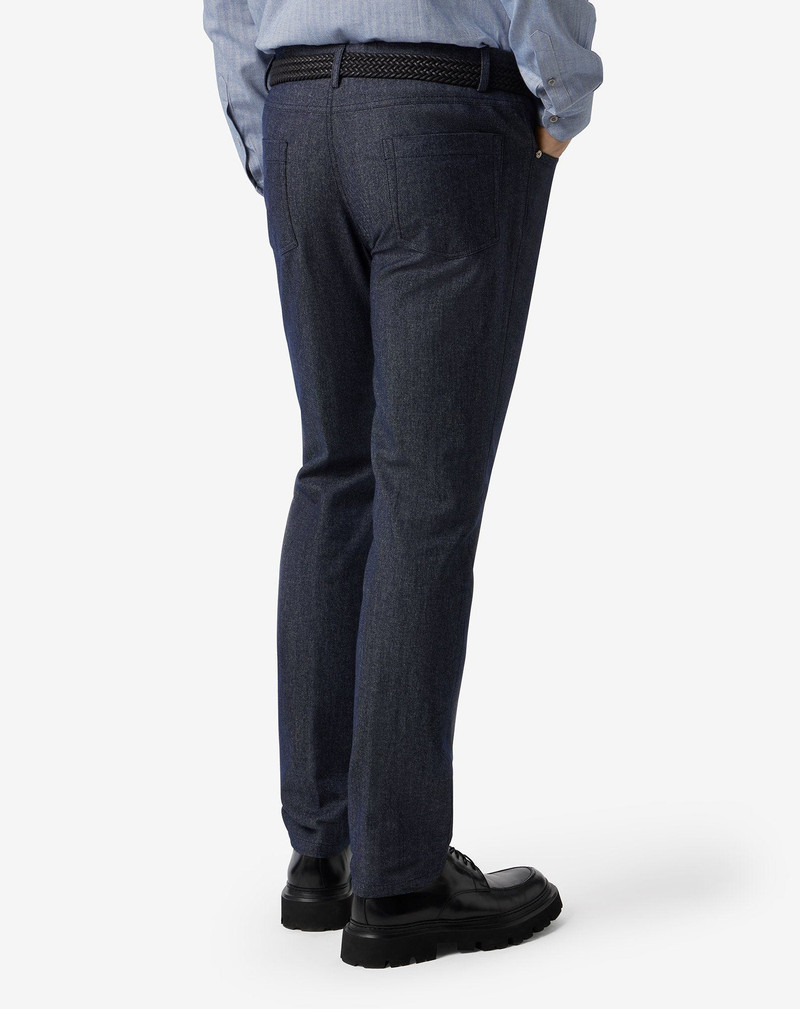 Blue 5-pocket wool and stretch cotton denim trousers 4