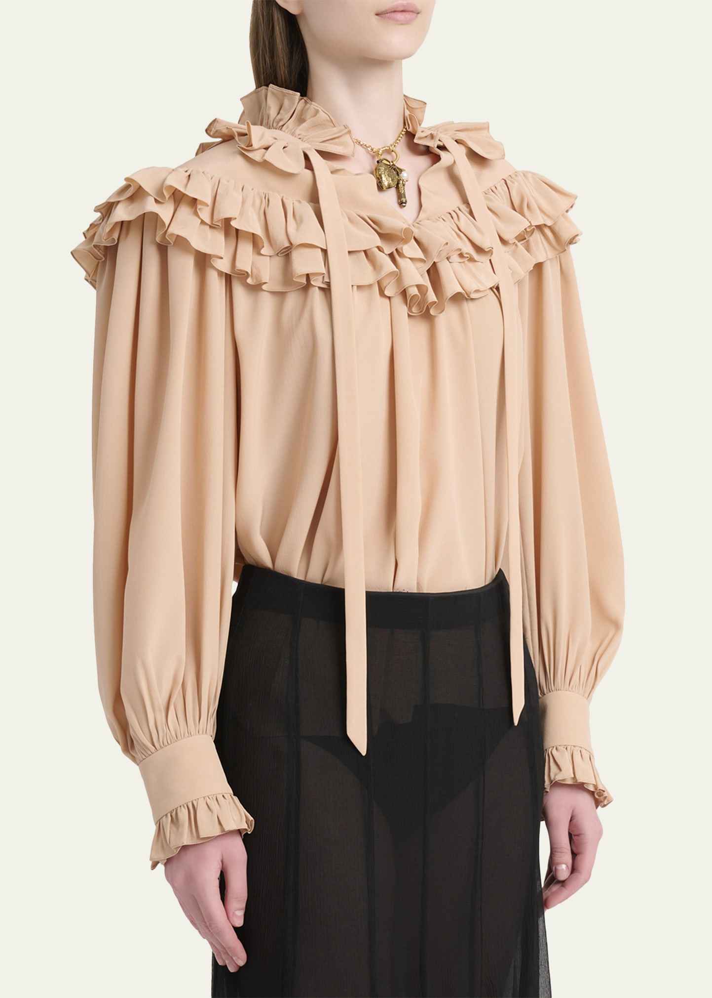 Ruffle-Yoke Silk Blouse - 4