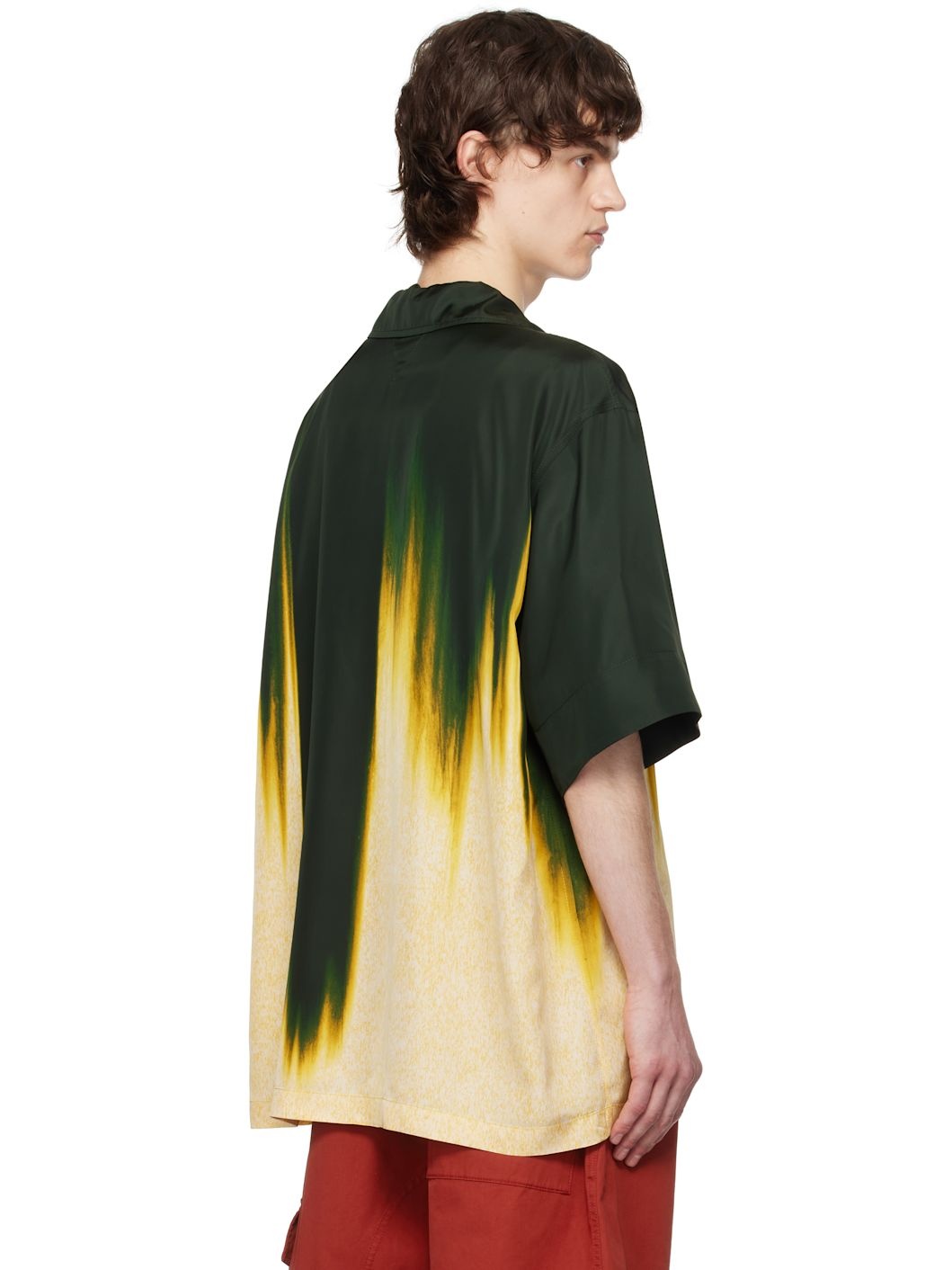 Green & Yellow Viscose Degrade Petal Print Shirt - 3