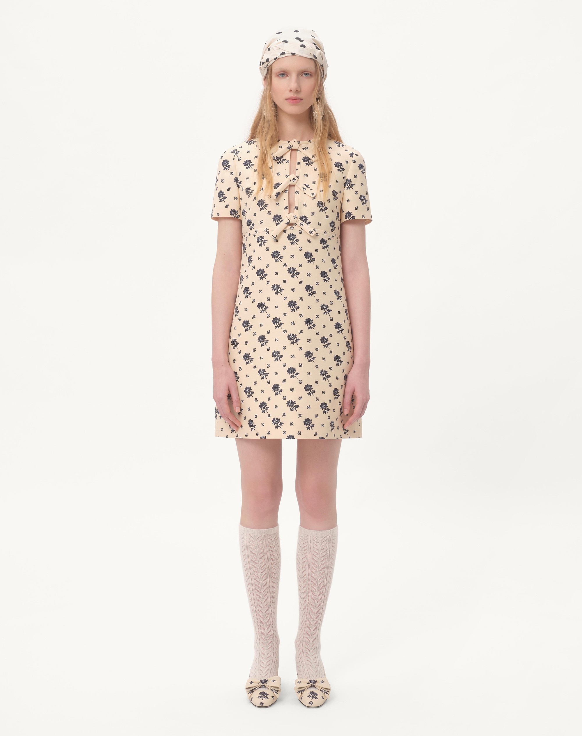 SHORT DRESS IN CREPE COUTURE FIORELLINO BLU PAPIER FLORAL - 7