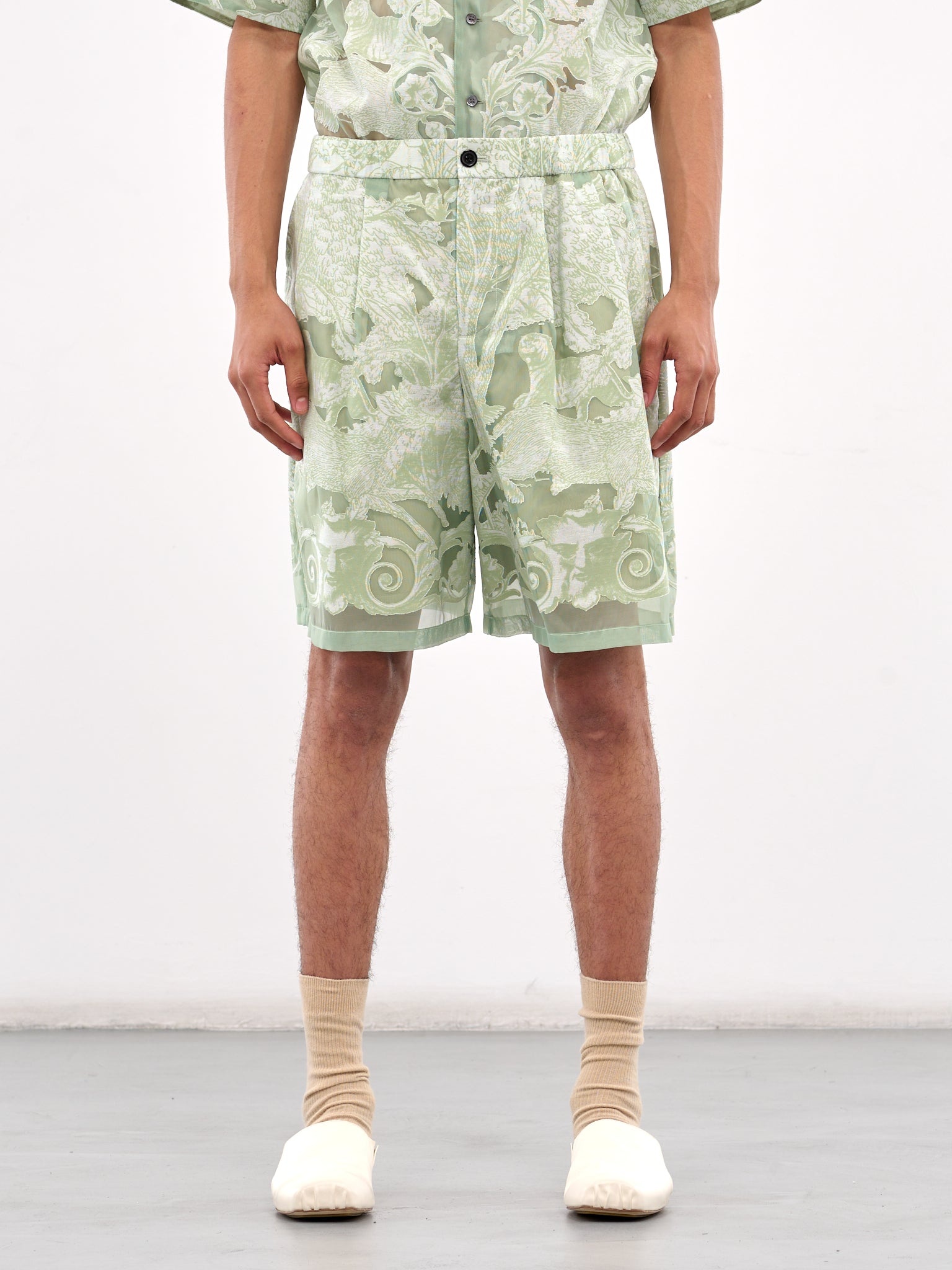 Sheer Printed Drawstring Shorts - 1