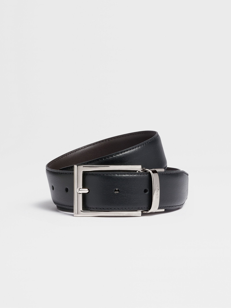 BLACK AND DARK BROWN REVERSIBLE LEATHER BELT - 1