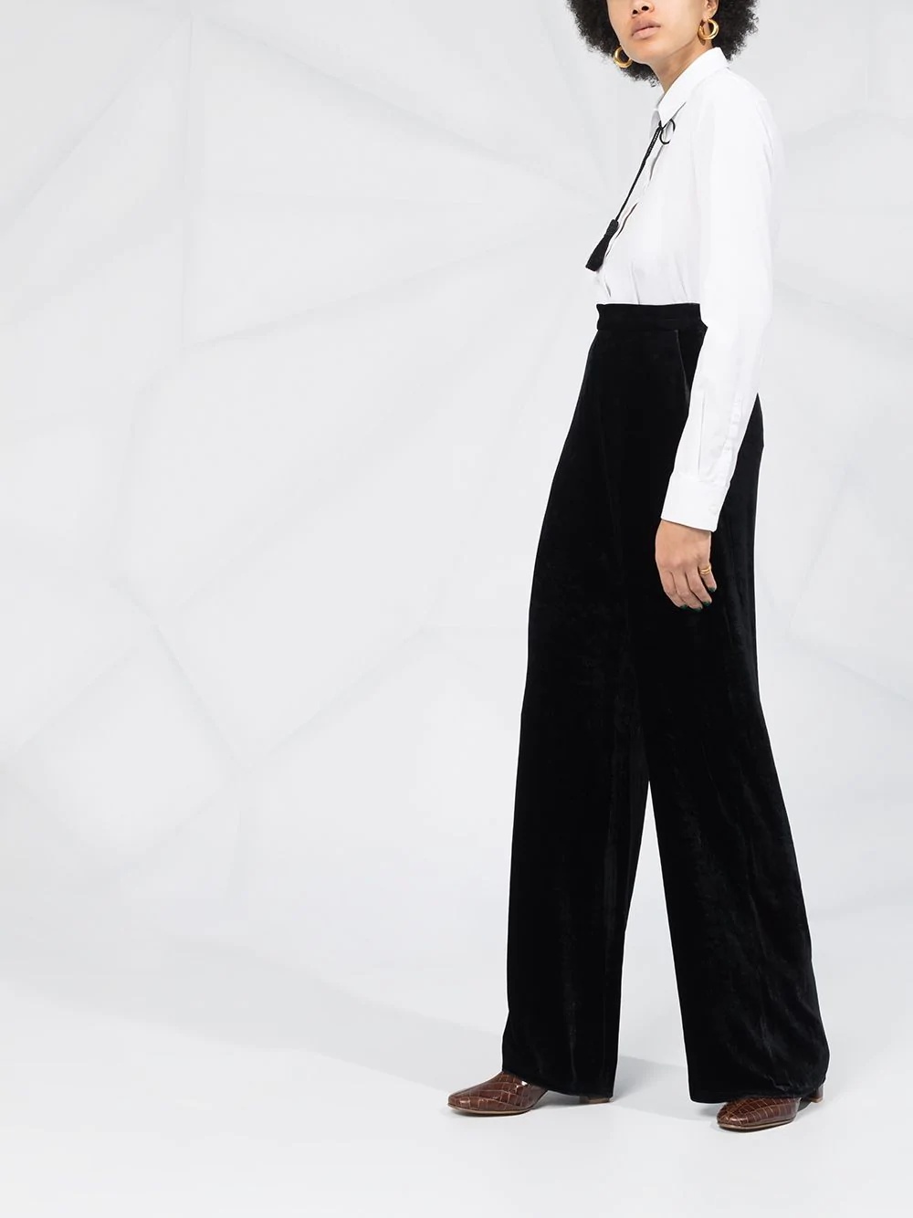 velvet wide-leg trousers - 4