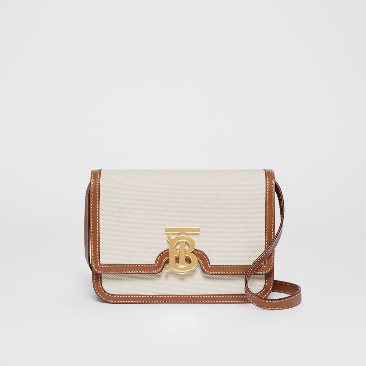 Small Two-tone Canvas and Leather TB Bag - 1