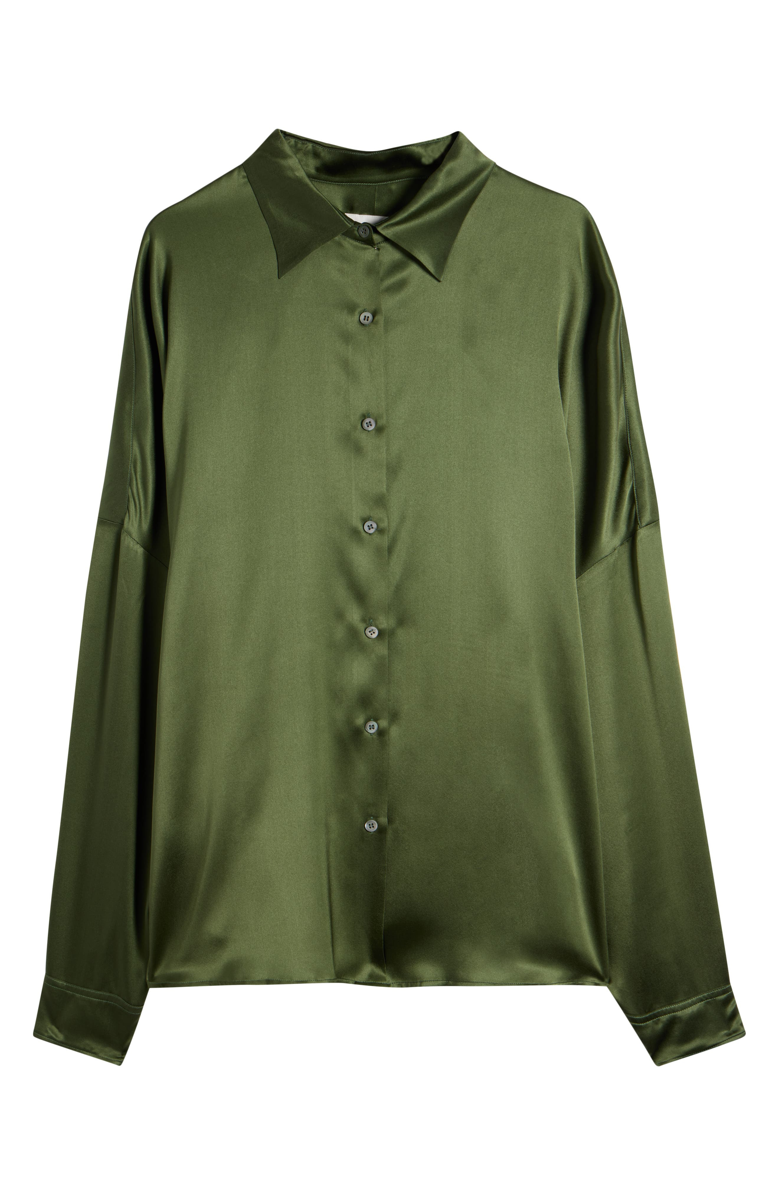 Dries Van Noten Casia Stretch Silk Button-Up Shirt in Khaki at Nordstrom - 6