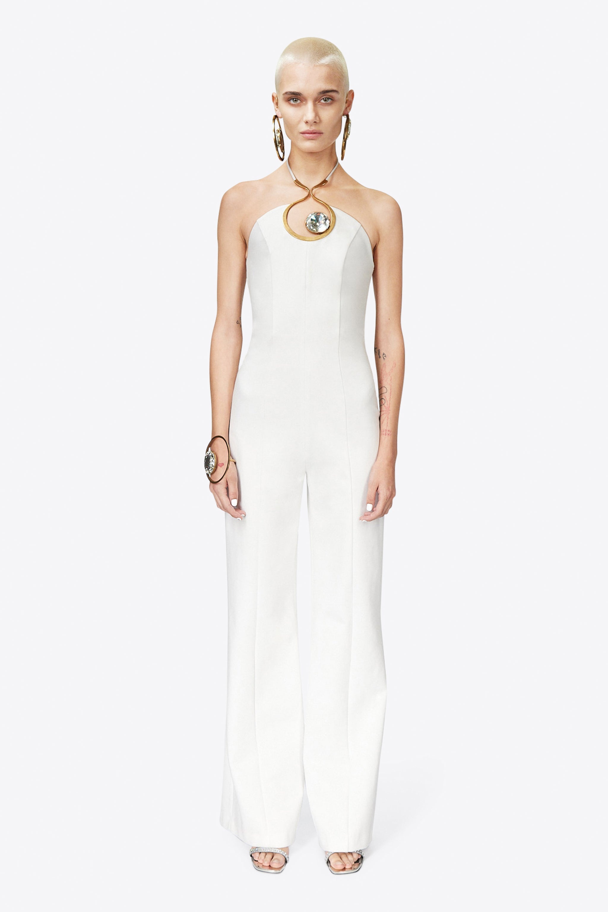 CRYSTAL EYELET HALTER JUMPSUIT - 3