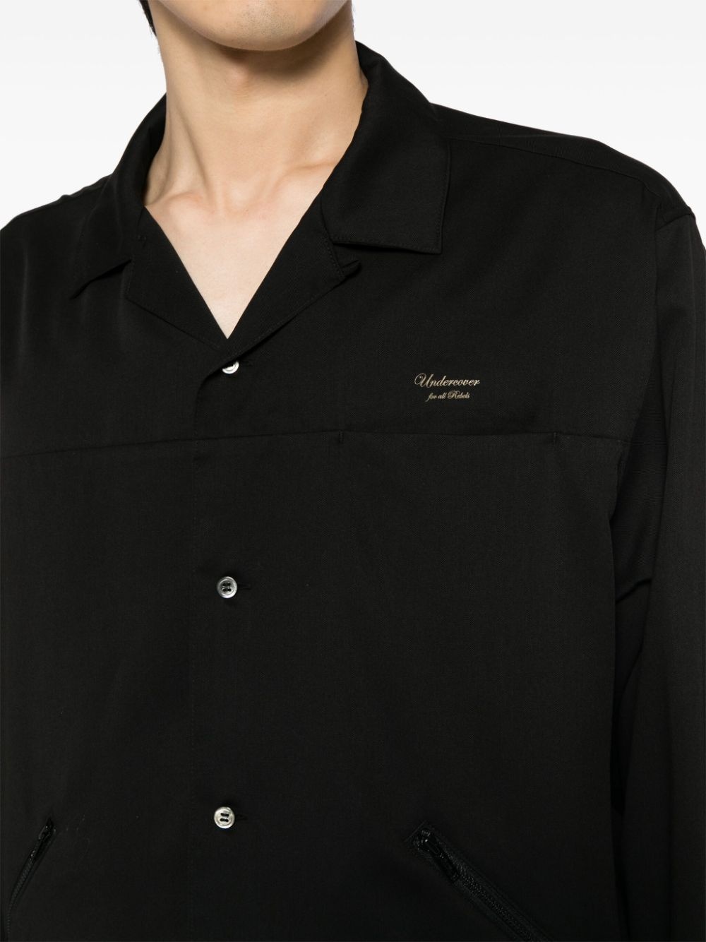 logo-embroidered button-up overshirt - 5