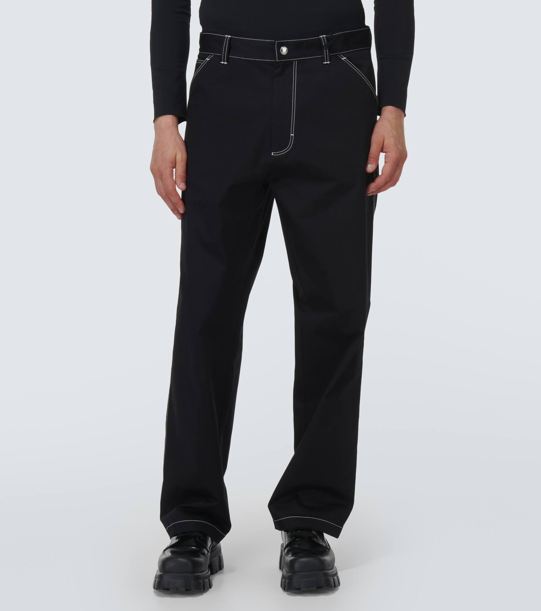 Embroidered straight cotton pants - 3