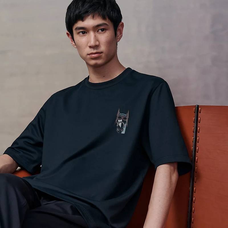 T-shirt with leather detail 1