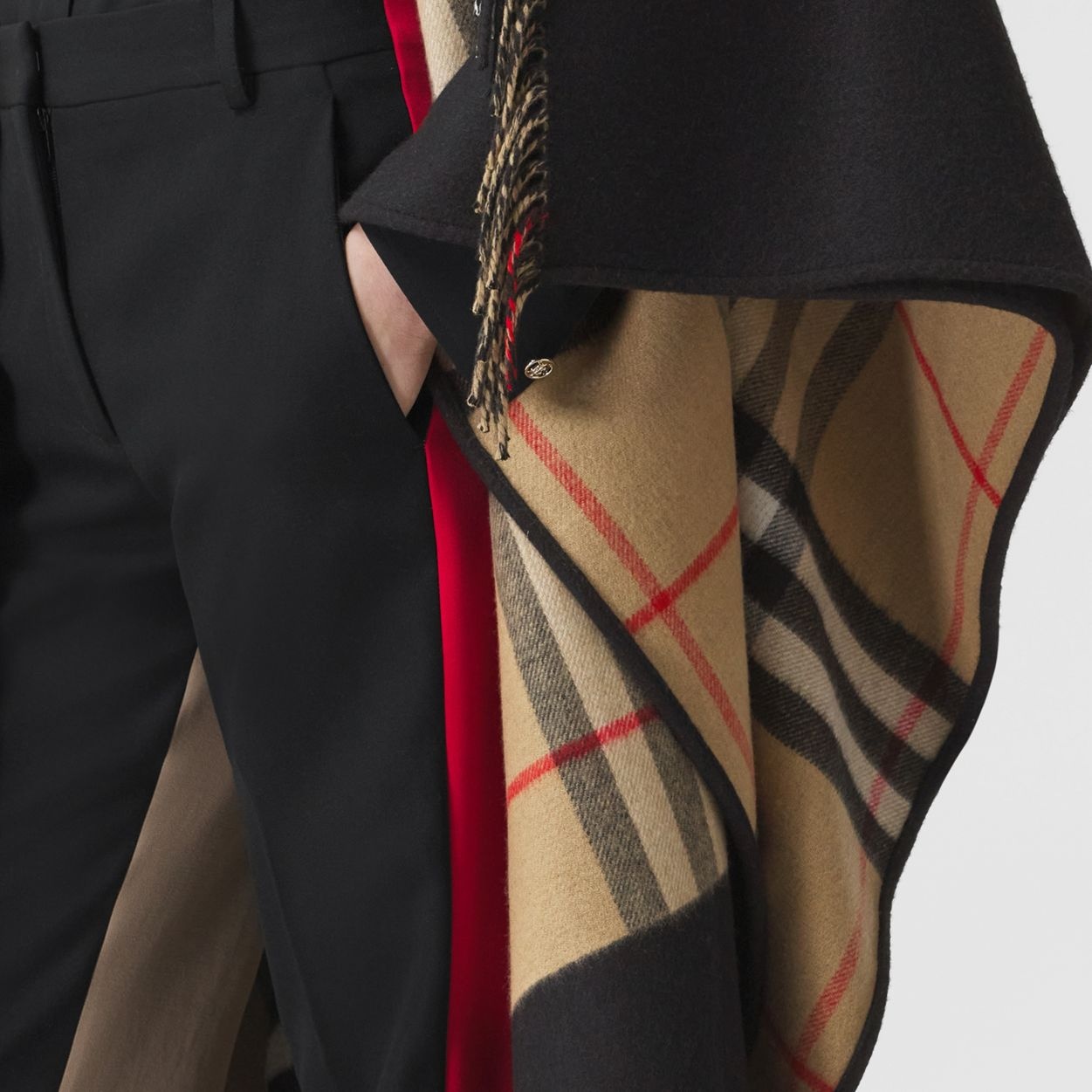 Reversible Check Wool Cashmere Cape - 5