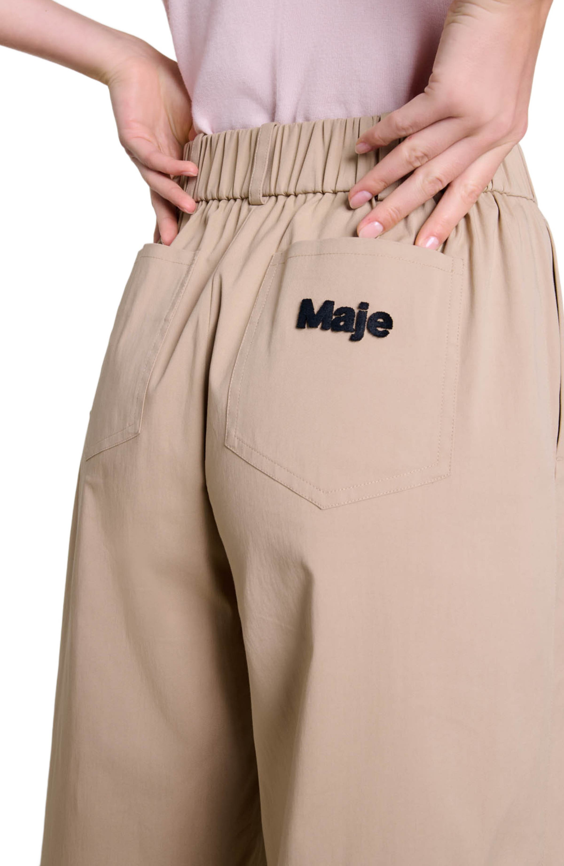 maje Wide-leg cotton trousers in Beige Light at Nordstrom - 5