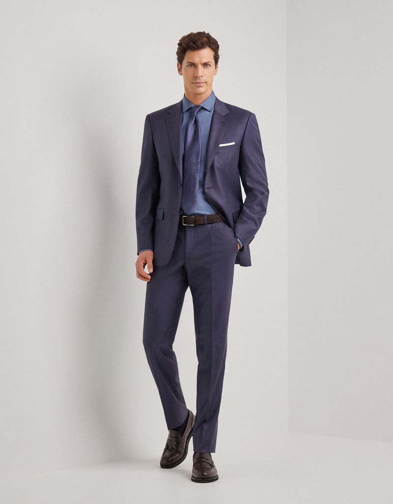 LIGHT BLUE DENIM-EFFECT WOOL REGULAR-FIT SUIT 32