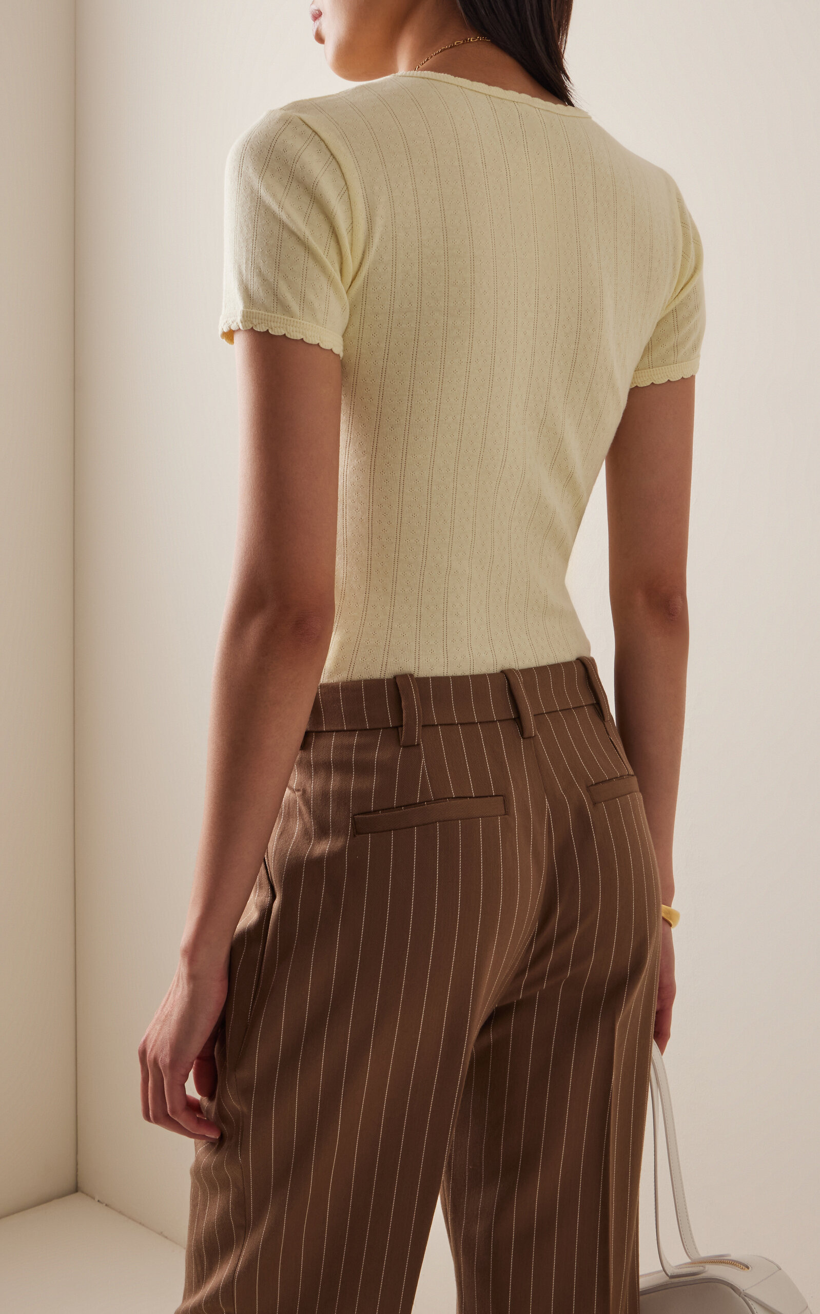 Pointelle-Knit Cotton T-Shirt yellow - 4