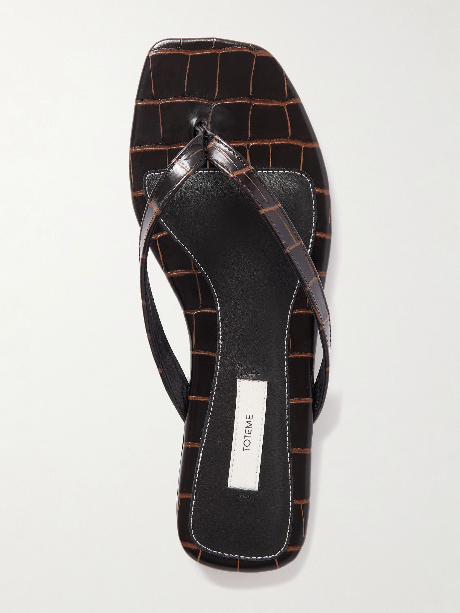 Croc-effect leather flip flops Dark brown - 5