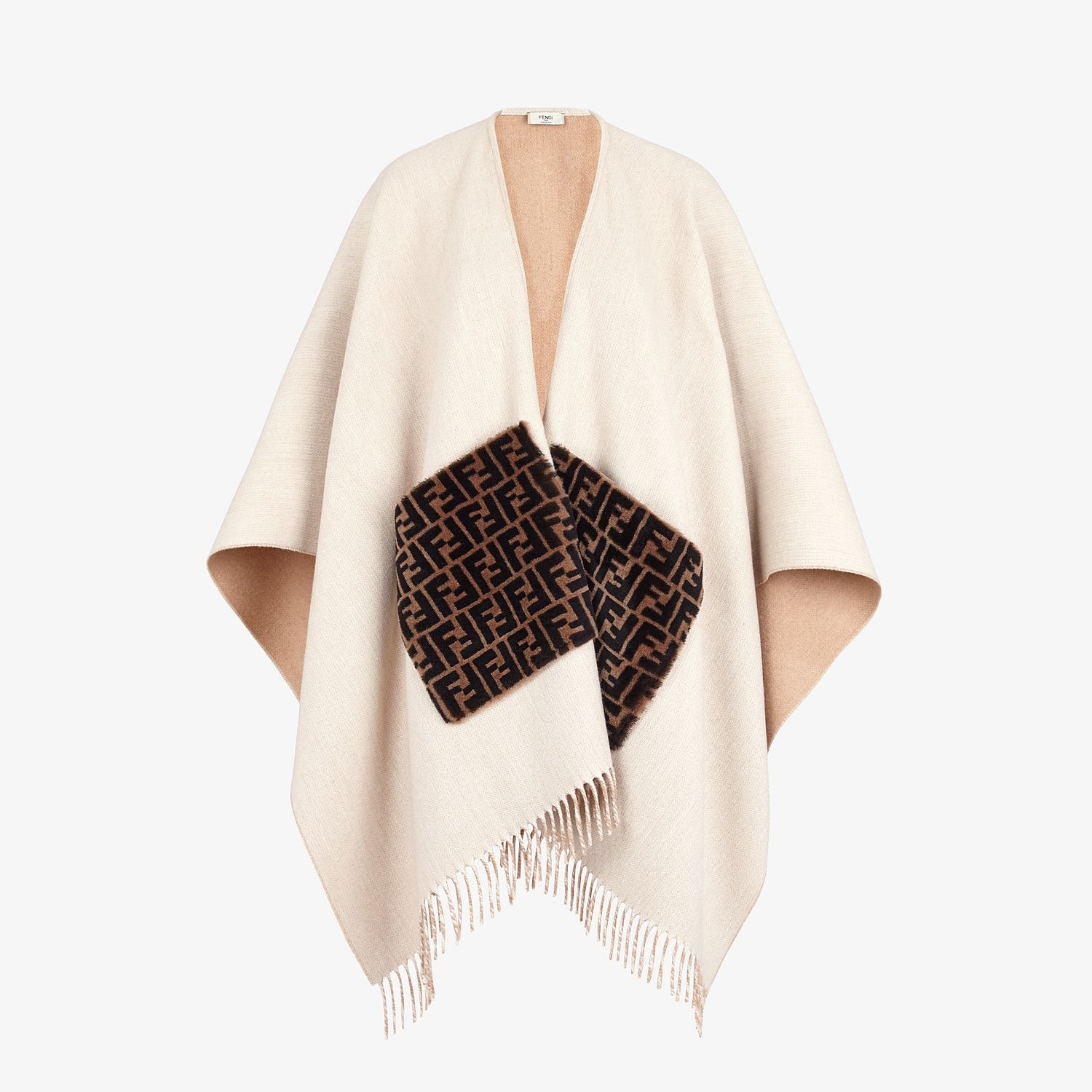 Beige wool and cashmere poncho - 1