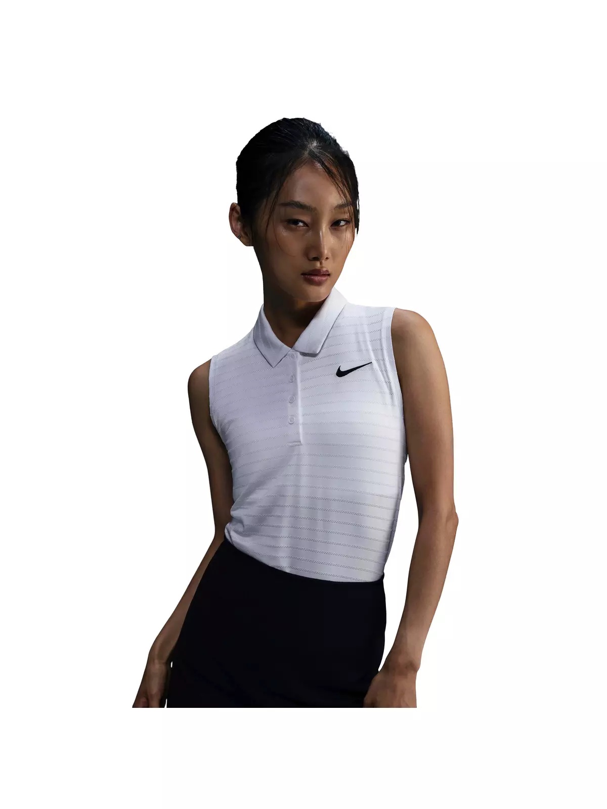 Women's Dri-FIT Victory Sleeveless Striped Golf Polo -White - 1
