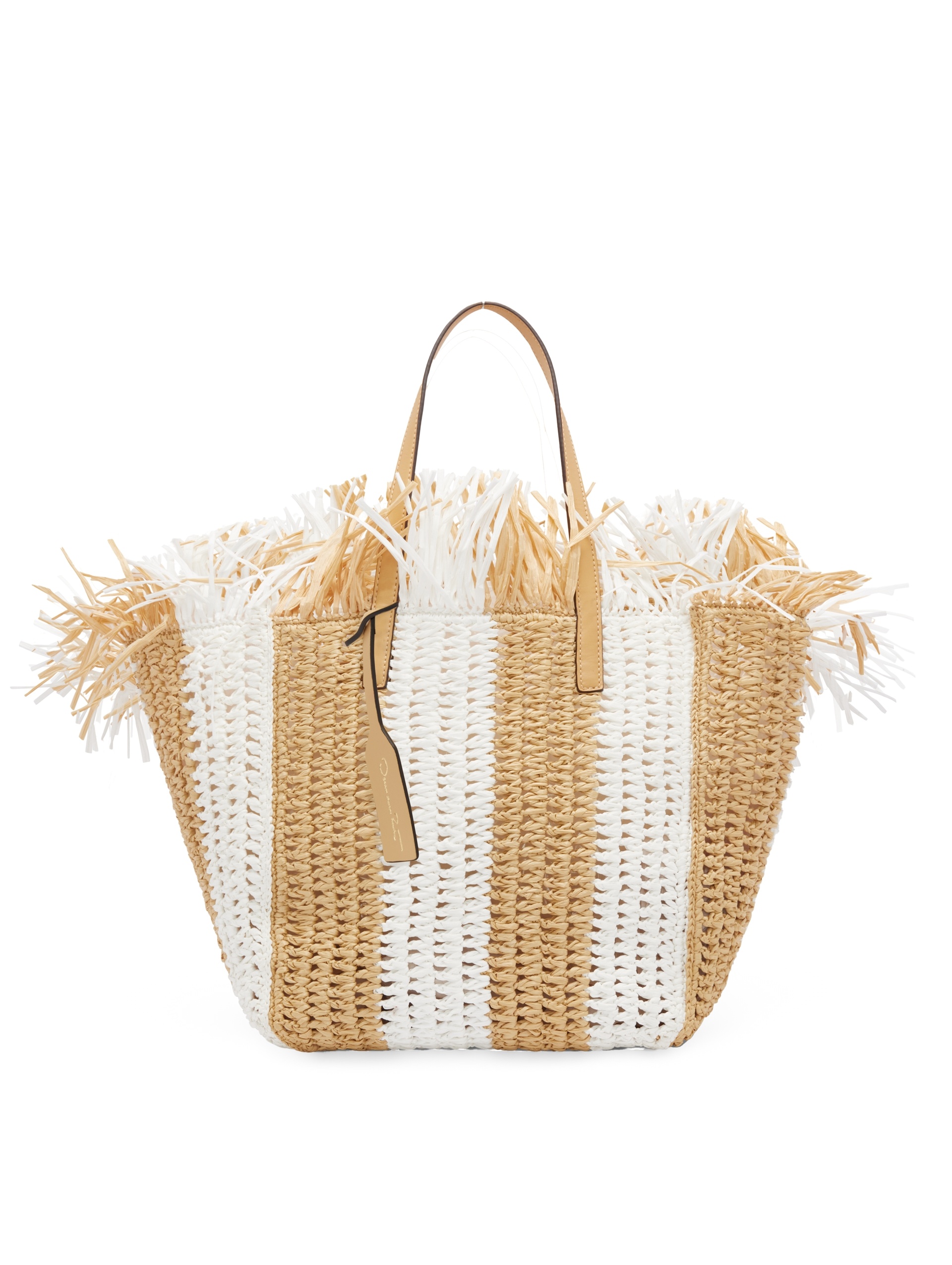 MEDIUM STRIPED RAFFIA CROCHET SQUARE TOTE - 1