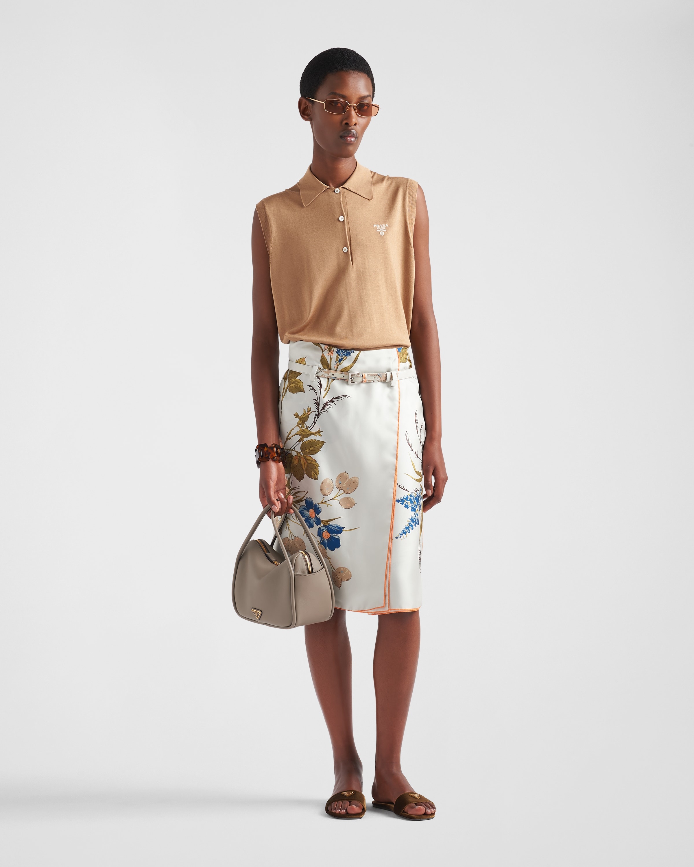 スカート PRADA SILK TWILL PRINTED SKIRT Prada Printed silk twill skirt | REVERSIBLE