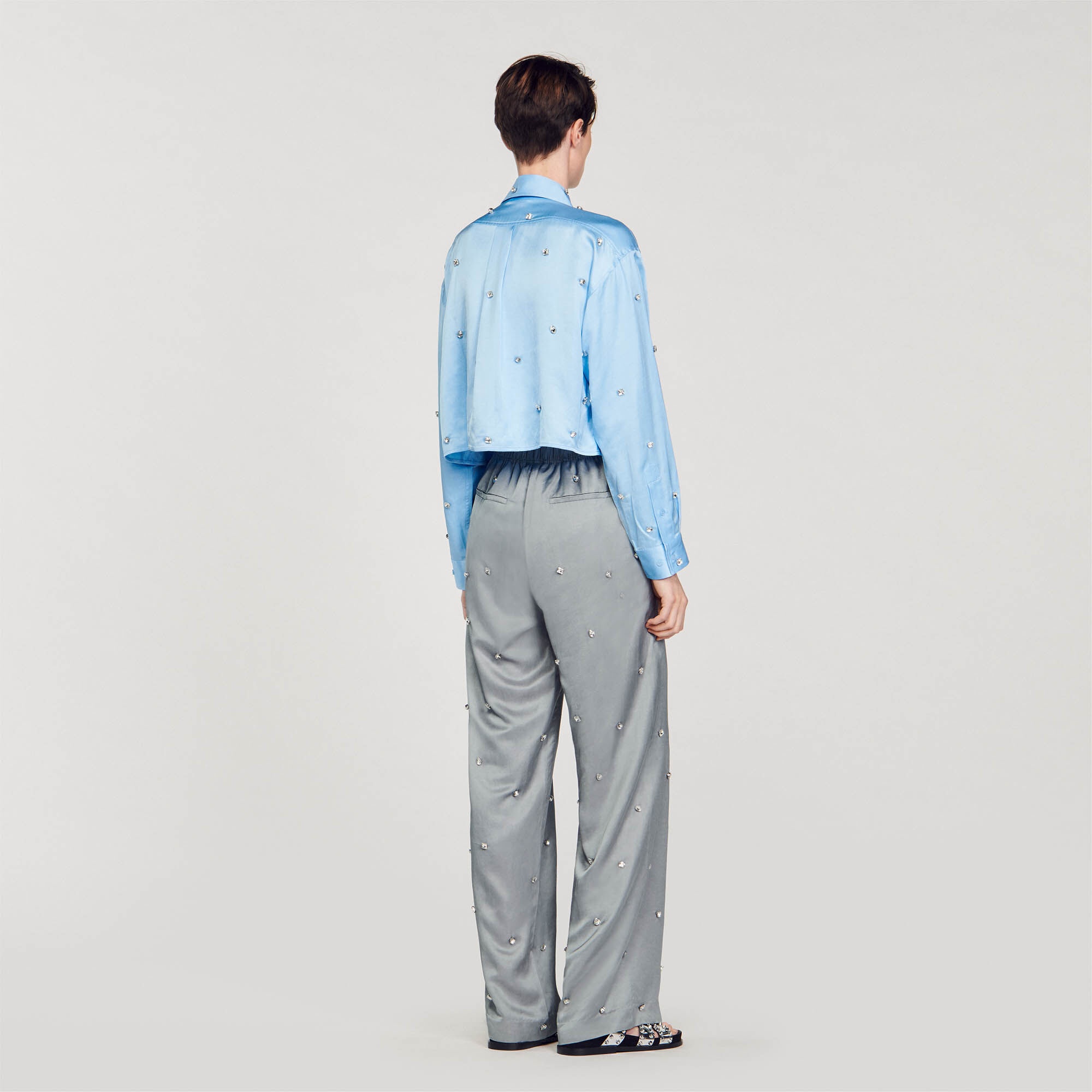 RHINESTONE LINEN TROUSERS - 6