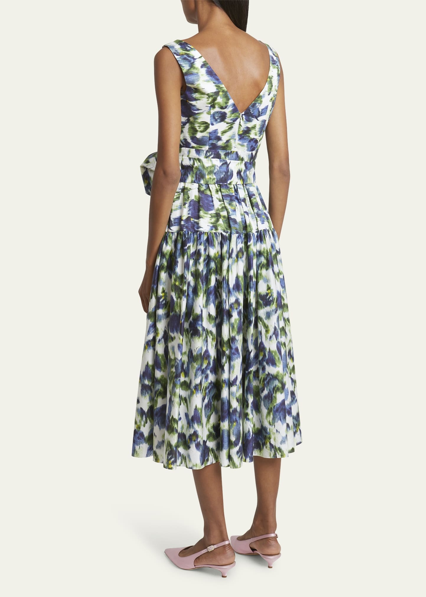 Floral Abstract Print Bow Midi Dress - 3