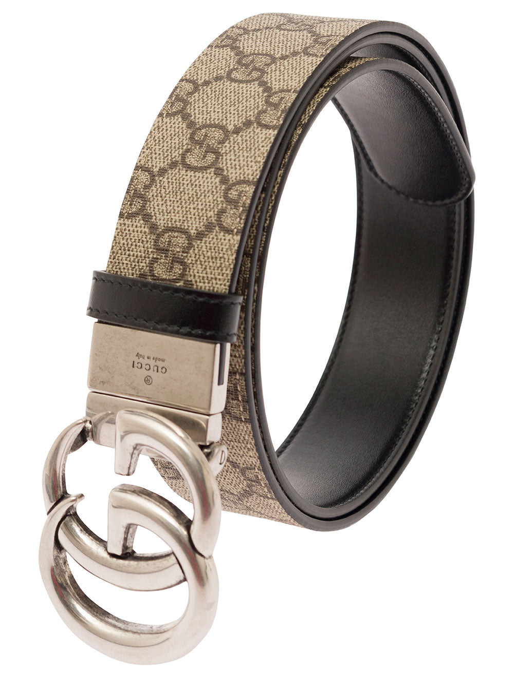Gucci Men Reversible Belt With Double G Buckle In Gg Supreme Canvas And Leather Man - 2