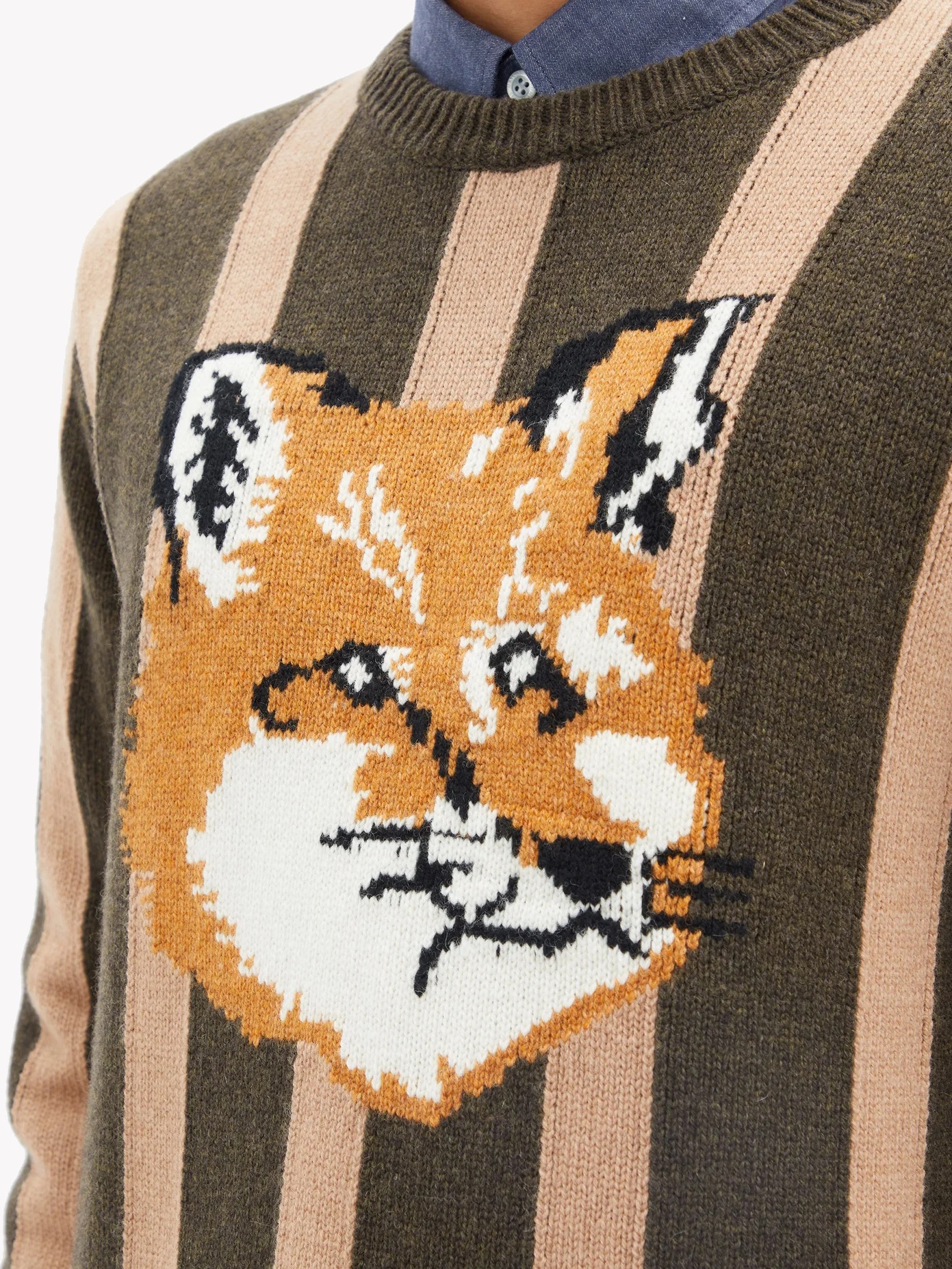 Fox Head-intarsia striped wool sweater - 4