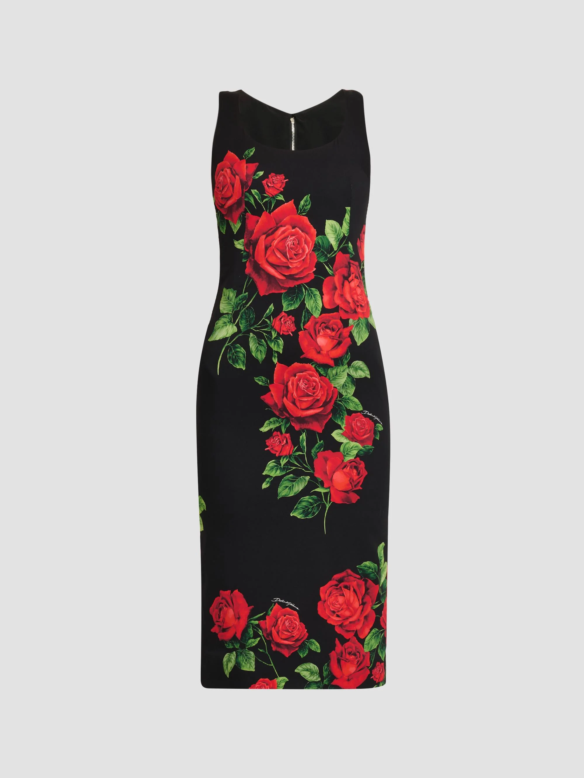 Women's Floral Stretch-Silk Scoopneck Midi-Dress - Rose Rosse Nero - 1