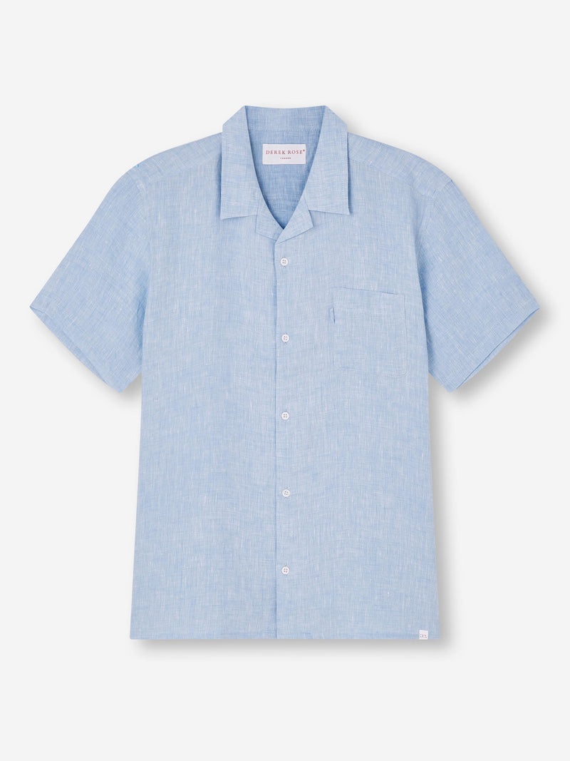 Men's Short Sleeve Shirt Monaco Linen Blue - 1