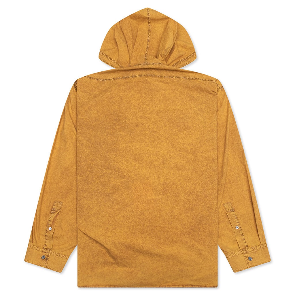 GARMENT DYED HOODED BUTTON UP SHIRT FN-MN-SHIR000861 - YELLOW/BROWN - 2