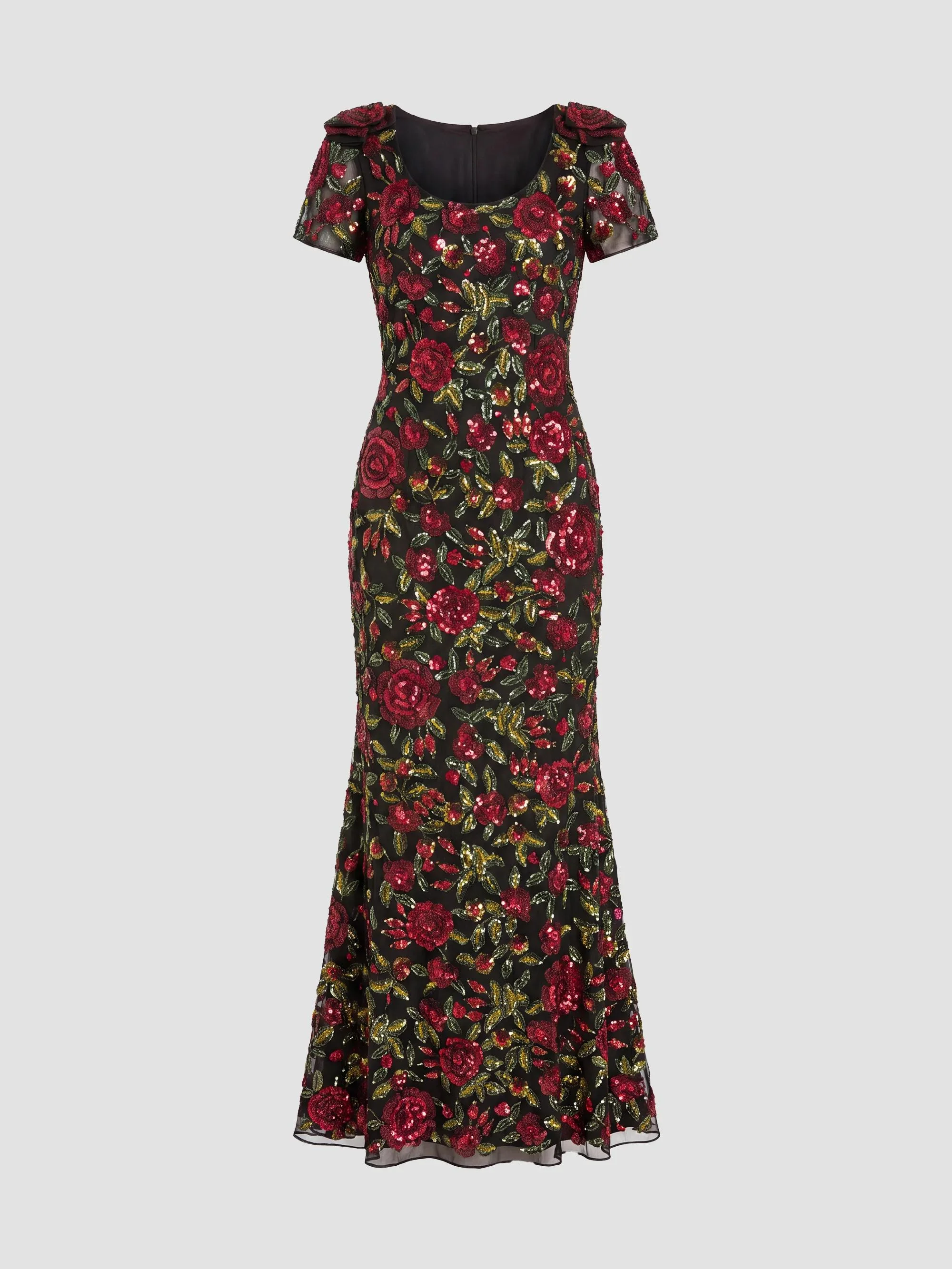 Women's Floral-Sequined Mesh Mermaid Gown - Black Multi - 1