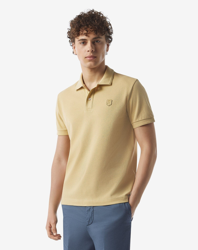 CORNELIANI Yellow button-up pique cotton polo shirt outlook